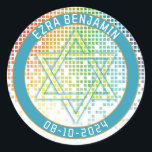 Regnbåge Pixel TV-Spel Gamer Bar Mitzvah Runt Klistermärke<br><div class="desc">Regnbågsregnande pixel-spelare eller bildskärmsdekal eller kuvertssigill för Bar Mitsva-present.</div>