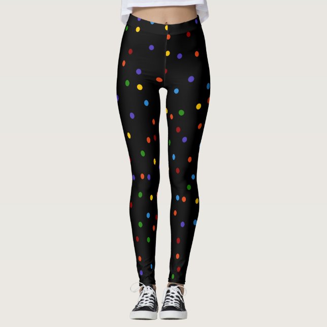 Regnbåge Polka Dot Black Confetti Leggings (Framsida)