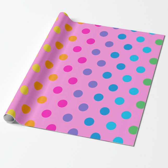 regnbåge polka dots presentpapper (Utrullad)