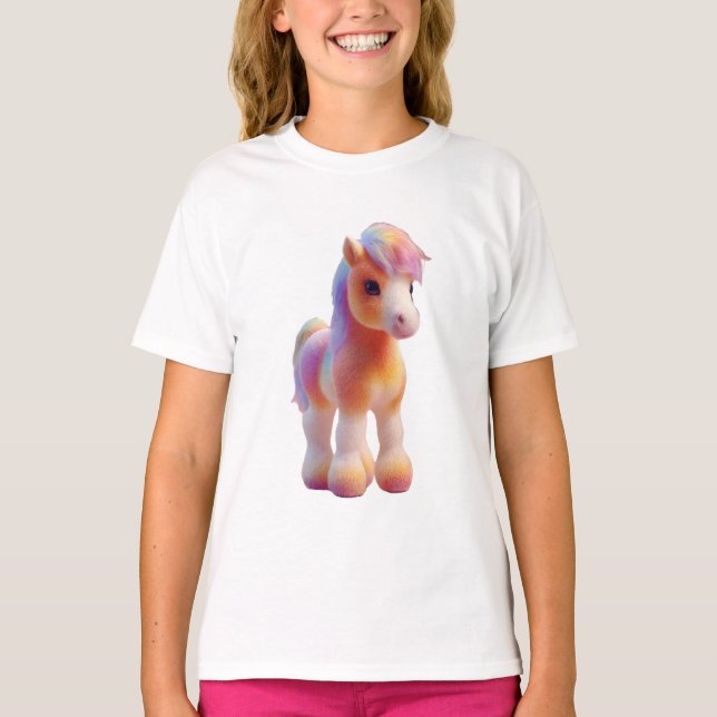 Regnbåge Pony Pastell Akvarell Illustration Barn T Shirt (Framsida)