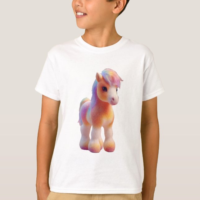 Regnbåge Pony Pastell Akvarell Illustration Barn T Shirt (Framsida)