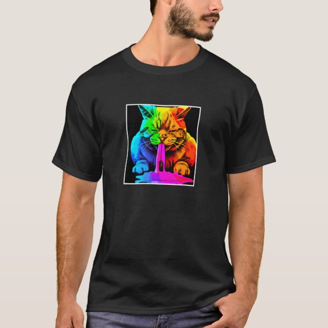 Regnbåge pop kissa kräkningar t shirt (Framsida)