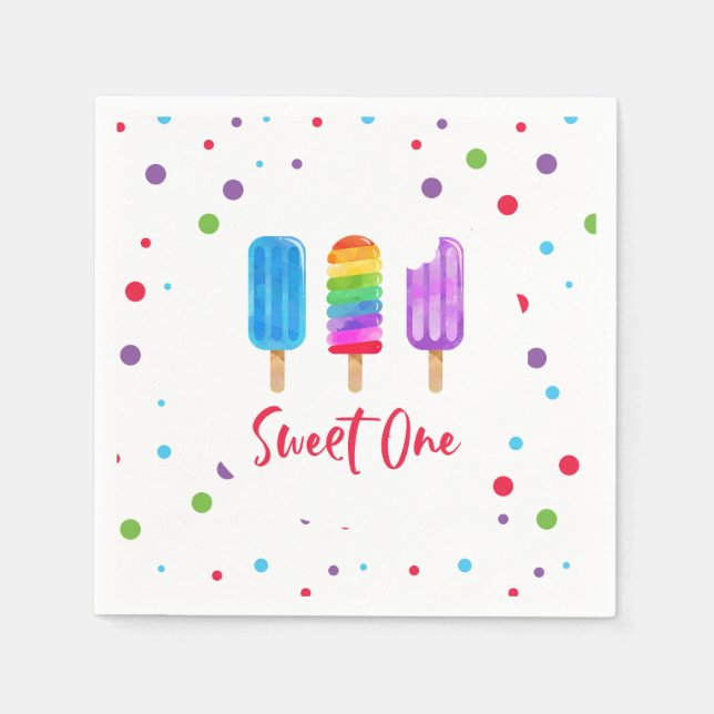 Regnbåge Pop Sweet One 1-årsdag Pappersservett (Framsidan)