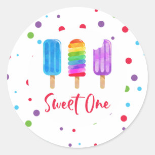 Regnbåge Pop Sweet One 1-årsdag Runt Klistermärke