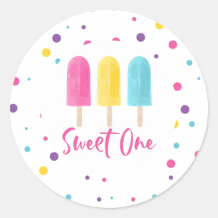 Regnbåge Pop Sweet One 1st Birthday Runt Klistermärke