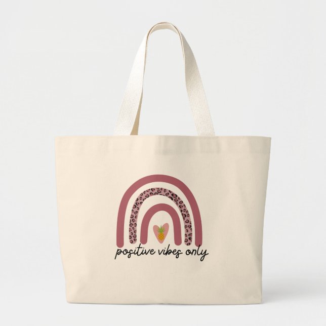 Regnbåge 'Positive Vibes Only' Tote Bag Jumbo Tygkasse (Framsidan)