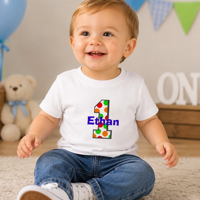 Regnbåge prickig först födelsedagskläder tröja (Rainbow Polka Dot First Birthday Shirt )