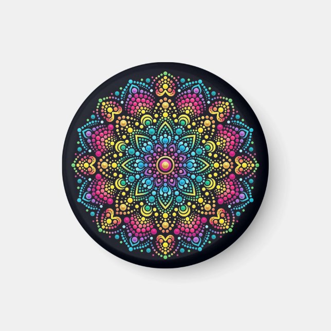 Regnbåge prickmålad mandala magnet (Framsidan)
