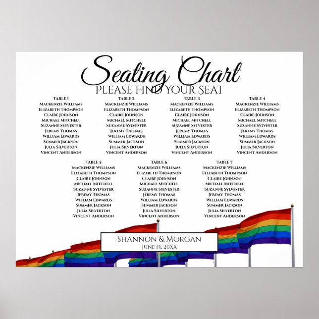 Regnbåge Pride Flaggor 7 Bord Bröllop sätesdiagram Poster (Framsidan)