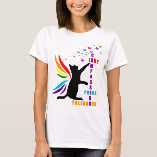 Regnbåge Pride Katt och fjäril Design T-Shirt