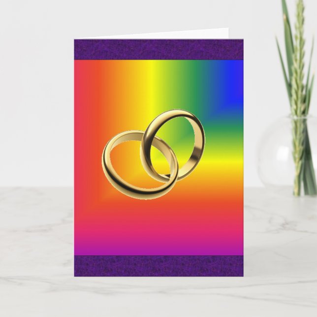 Regnbåge Pride med Guld Bröllop Bands Kort (Framsida)