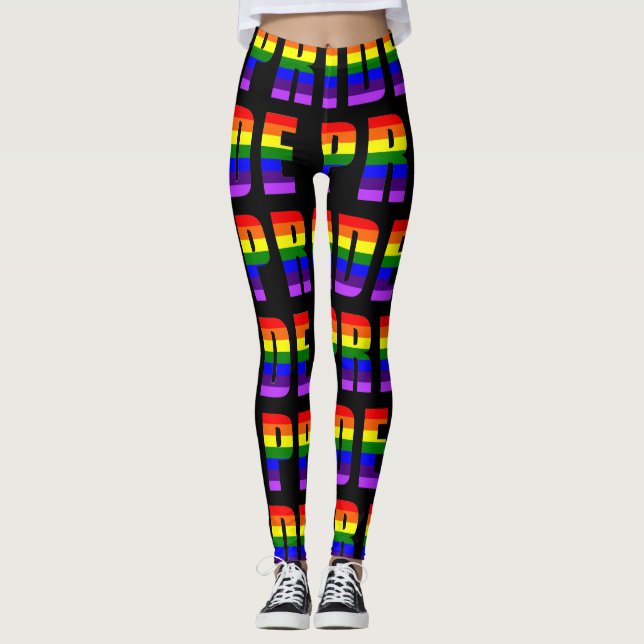 Regnbåge Pride Text Art på Anpassningsbar Black Fä Leggings (Framsida)