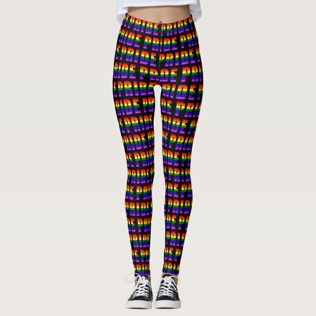 Regnbåge Pride Text Art på Anpassningsbar Black Fä Leggings (Framsida)