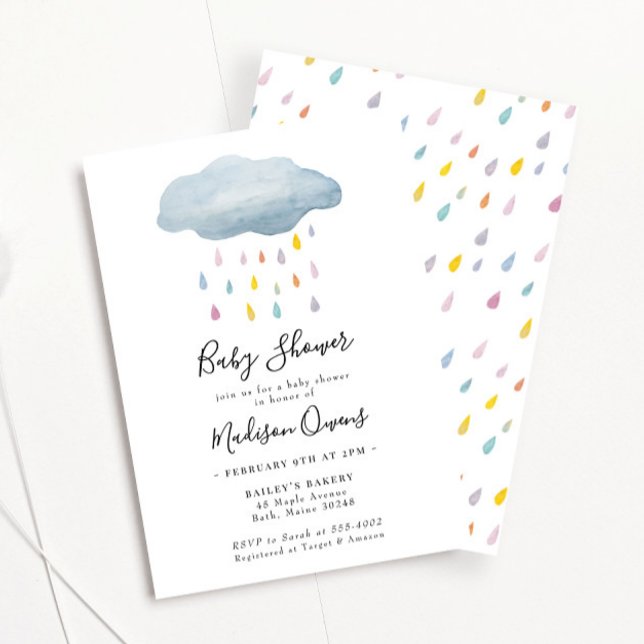 Regnbåge Rain Cloud Watercolor Baby Shower Inbjudningar (Skapare uppladdad)