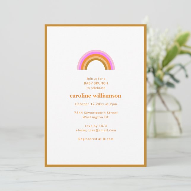 Regnbåge Retro Boho Rosa Orange Baby Brunch Shower Inbjudningar (Stående Fram)