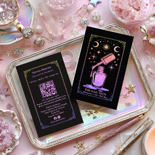 Regnbåge Retro Celestial Tarot Nagelkonstnär QR-ko Visitkort