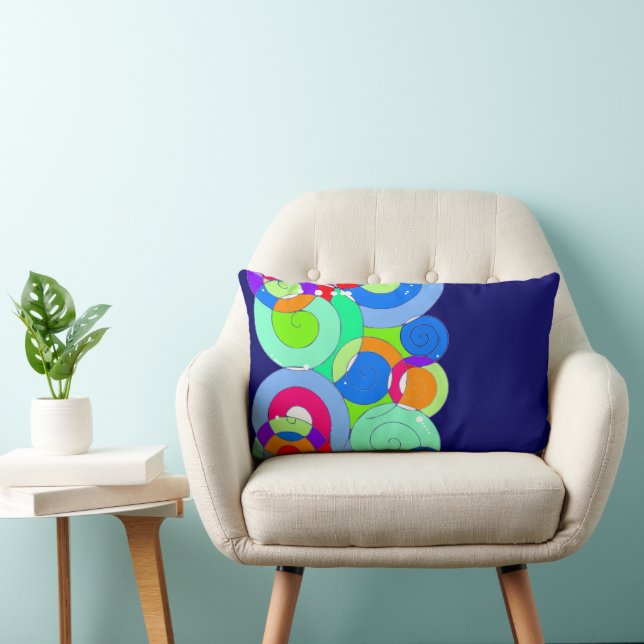 Regnbåge Retro Spiral Art Abstraction Navy Lumbarkudde (Stol)