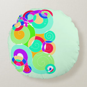 Regnbåge Retro Spiral Art Abstraction Turcos Rund Kudde