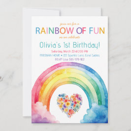 Regnbåge Roligt Watercolor Girl Birthday Inbjudan