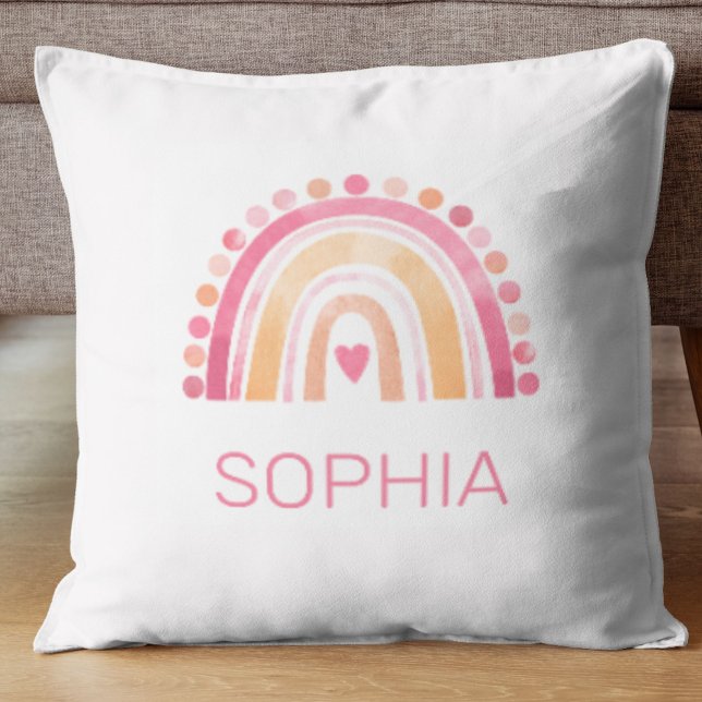 Regnbåge, rosa boho vattencolor Dekorativ kudde (Skapare uppladdad)