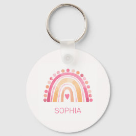 Regnbåge, rosa boho-vattenfärg nyckelring