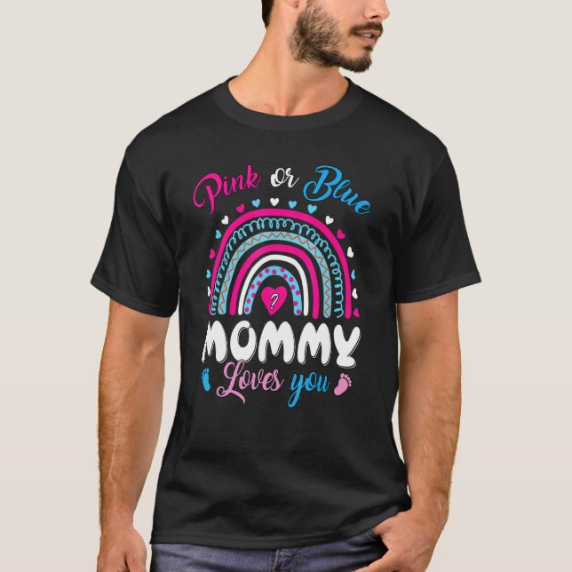 Regnbåge Rosa eller blå Mamma Kärlek du Baby Gende T Shirt (Framsida)