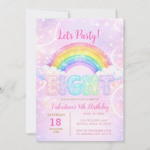 Regnbåge Rosa Lila Glitter Åtta Födelsedagsfest Inbjudningar