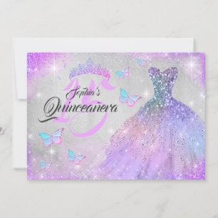 Regnbåge Rosa Lila Glitter Klänning Quinceanera Inbjudningar