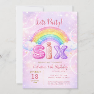 Regnbåge Rosa Lila Glitter Sex Födelsedagsfest Inbjudningar