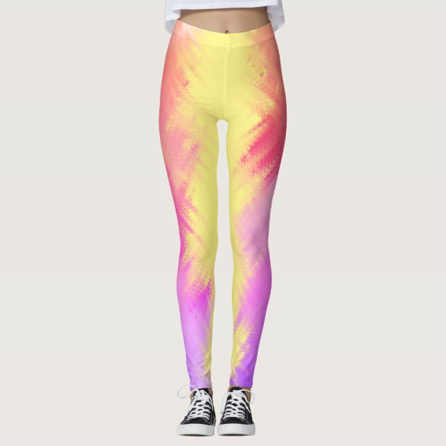 Regnbåge Rosa och Gult, allt-över-tryck-strängar Leggings (Framsida)