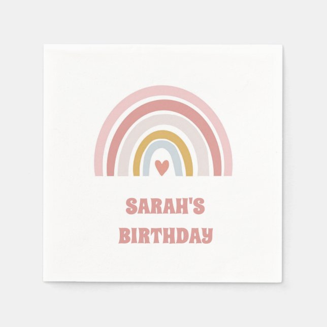 regnbåge rosa party papper för födelsedag pappersservett (Framsidan)