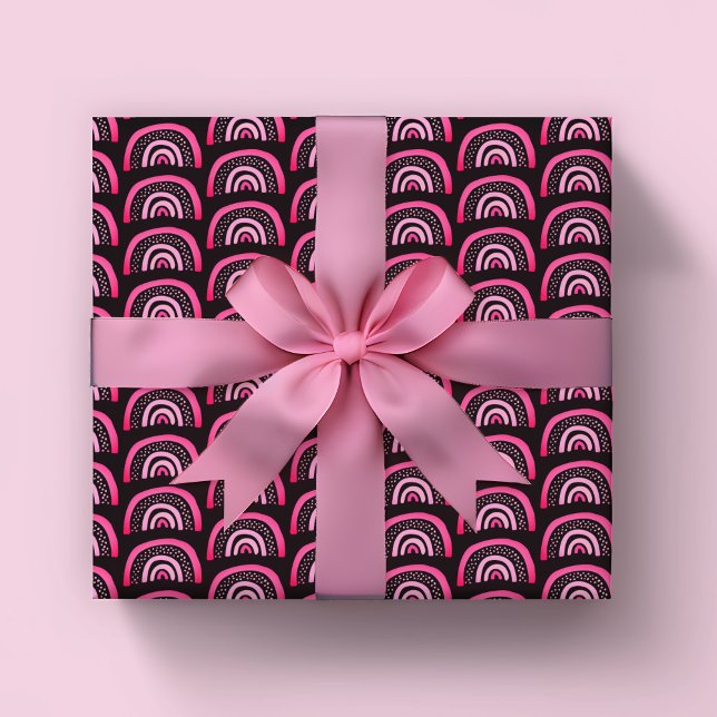 Regnbåge rosa svarta flickors födelsedag presentpapper (Pink & black rainbow wrapping paper rolls. Perfect for baby shower or girls birthday parties.)