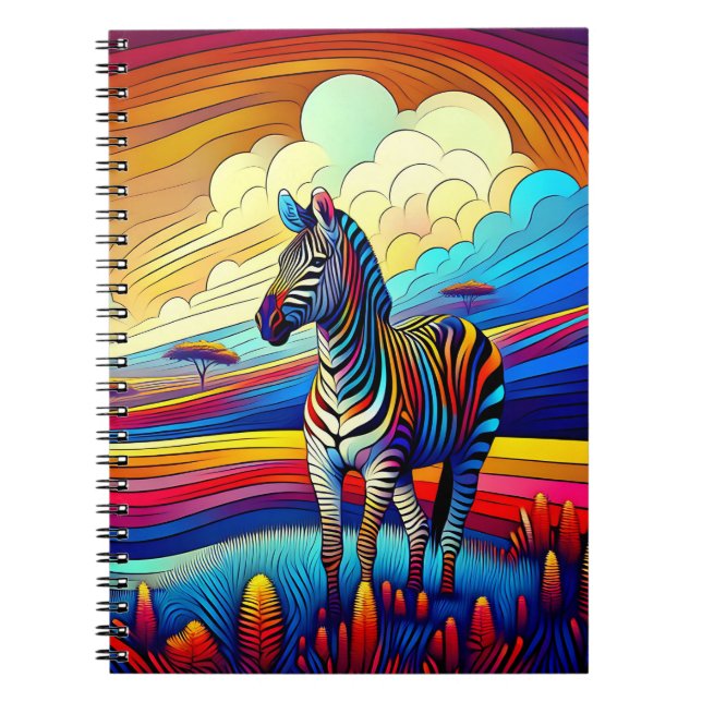 Regnbåge Safari Zebra Anteckningsbok (Framsidan)