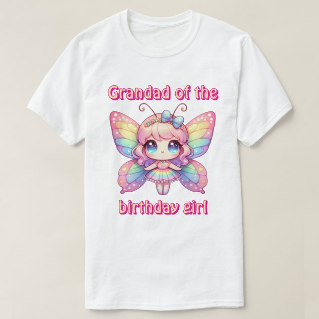 Regnbåge sagobarnvagn morfar till födelsedagsflick t shirt (Design framsida)