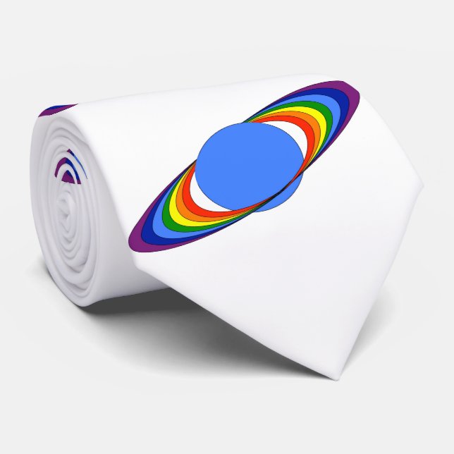 Regnbåge Saturn Neckte för astronomer, vit Slips (Rullad)