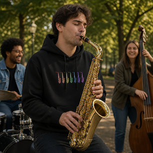 Regnbåge Saxofon Färgglatt Jazz Instrument Hoodie