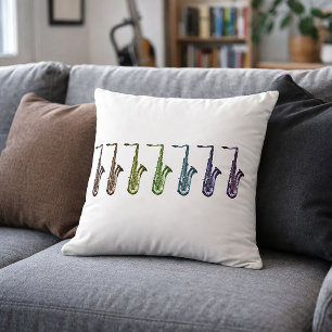 Regnbåge Saxofoner Musik Konst Färgrik Saxofon Kudde