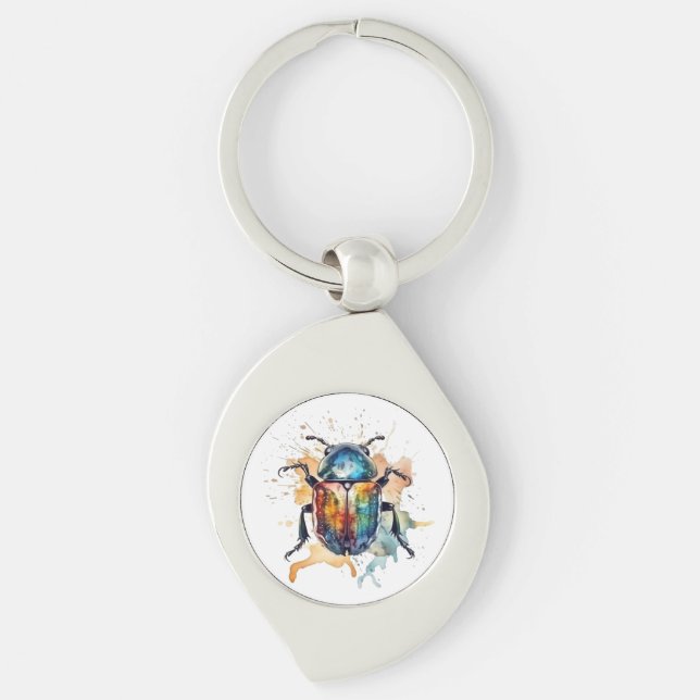 Regnbåge Scarab Swirl Silverfärgad Nyckelring (Framsidan)