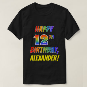 Regnbåge Se LYCKLIG 12:E BIRTHDAY + Anpassat namn T Shirt