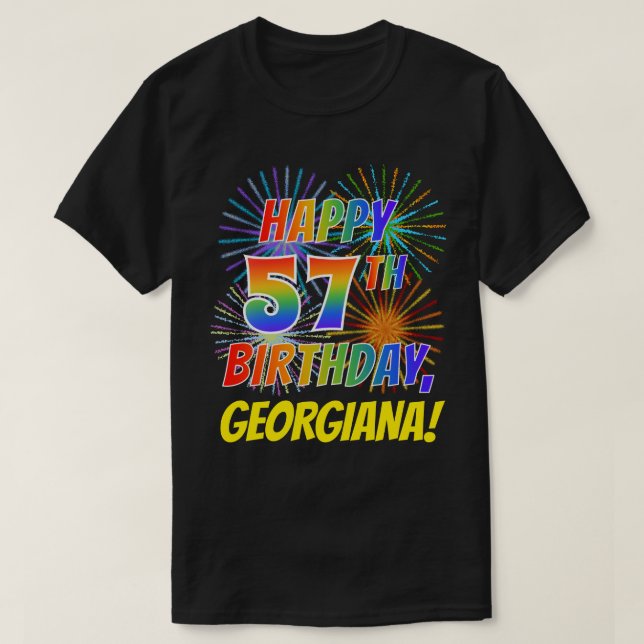Regnbåge Se LYCKLIG 57:E BIRTHDAY; Fireworks + Nam T Shirt (Design framsida)