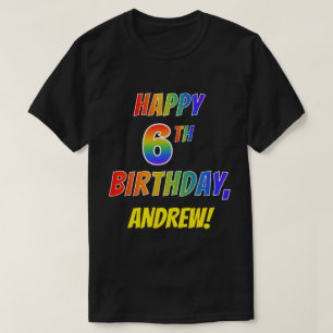 Regnbåge Se LYCKLIG 6E BIRTHDAY + Anpassat namn T Shirt