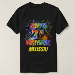 Regnbåge Se LYCKLIG 7:E BIRTHDAY; Fireworks + Namn T Shirt