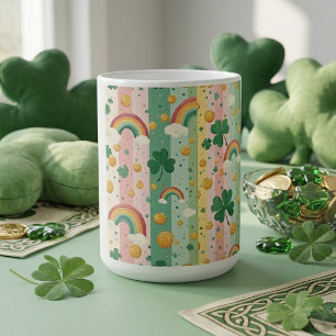 Regnbåge Shamrocks Irländska Pastell Lyckliga Rosa Kaffemugg