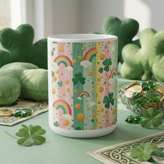 Regnbåge Shamrocks Irländska Pastell Lyckliga Rosa Kaffemugg