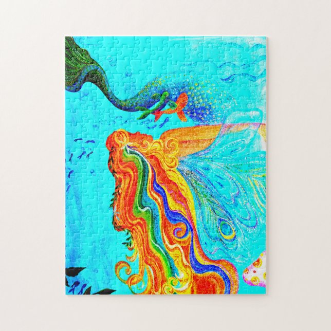 regnbåge, sjöjungfru puzzel pussel (Vertikal)