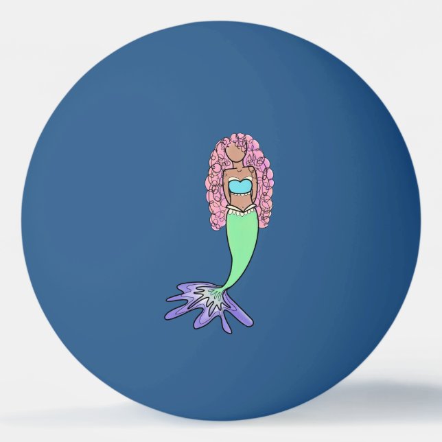 regnbåge sjöjungfru rosa blå lila grön svart locki pingisboll (Framsidan)