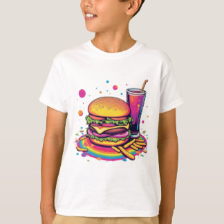 Regnbåge Skräpmat Hamburgare och pommes frites T Shirt
