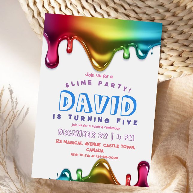 Regnbåge Slime Party-inbjudan Bild 5:e födelsedage Inbjudningar (Skapare uppladdad)