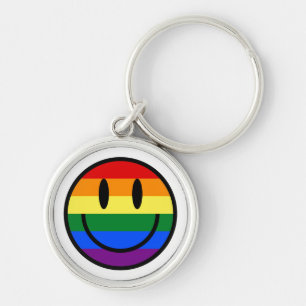 Regnbåge Smiley face Rund Silverfärgad Nyckelring