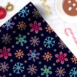 Regnbåge Snöflingor Marinblå Jul Presentpapper